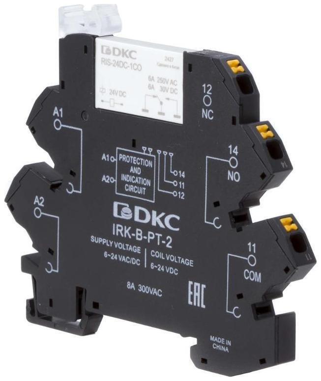 DKC IRK-12UC-1CO-PT Реле интерфейсное, 1CO, ком. ток 6А, AgSnO2, напряжение 12V AC/DC, push-in клеммы. [в упаковке 20, цена за 1 шт]
