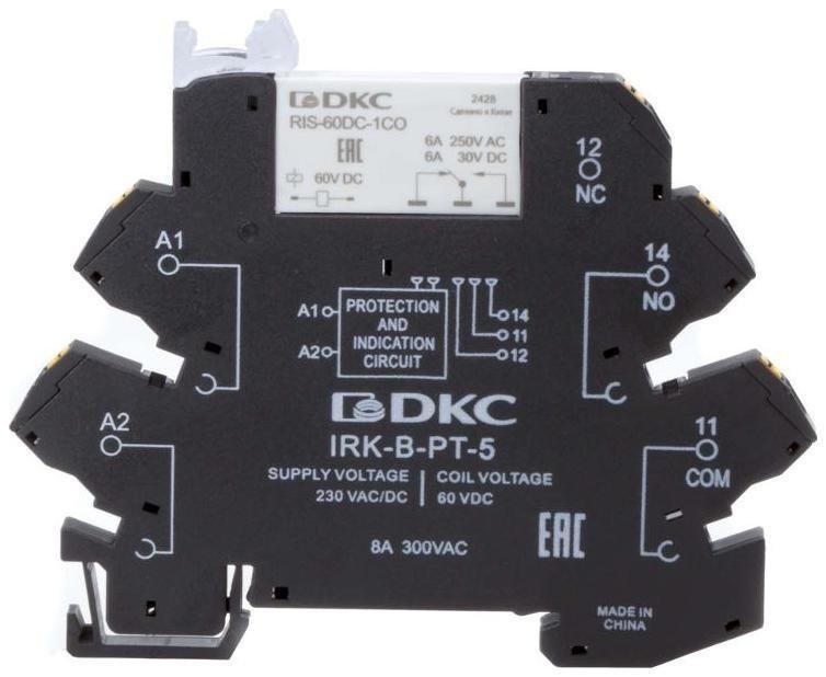 DKC IRK-230UC-1CO-PT-R Реле интерфейсное, 1CO, ком. ток 6А, AgSnO?, напряжение 230V AC/DC, RC- цепь, push-in клеммы. [в упаковке 20, цена за 1 шт]