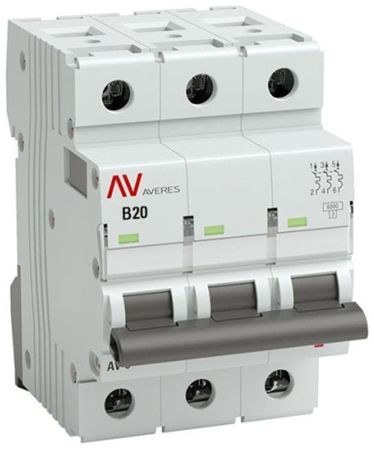 EKF mcb10-3-20B-av Выключатель автоматический трехполюсный AV-10 20А B 10кА AVERES [в упаковке 40, цена за 1 шт]