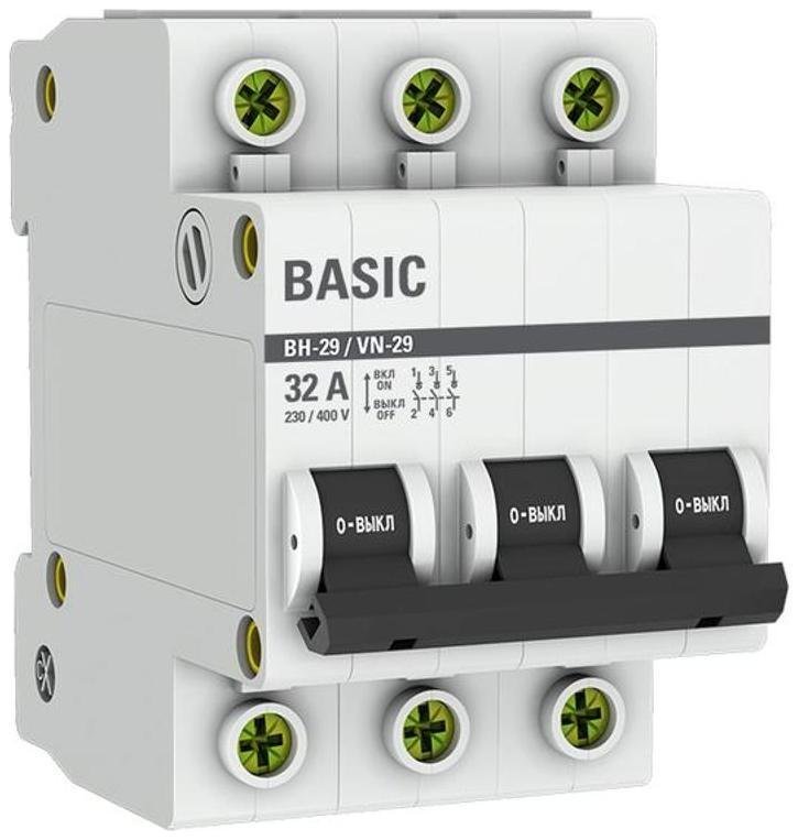 EKF SL29-3-32-bas Выключатель нагрузки модульный 3P 32А ВН-29 Basic [в упаковке 40, цена за 1 шт]