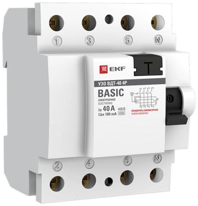 EKF elcb-4-40-100e-sim Выключатель дифференциальный (УЗО) ВД-40 4P 40А/100мА (электронное) Basic|elcb-4-40-100e-sim|EKF