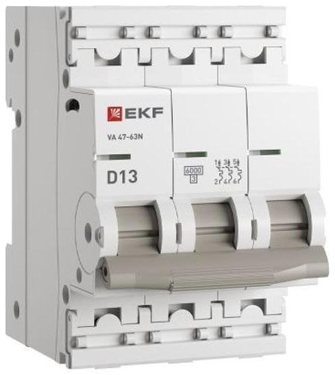 EKF M636313D Выключатель автоматический трёхполюсный 13А (D) 6кА ВА 47-63N PROxima| [в упаковке 40, цена за 1 шт]