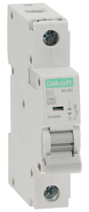 DEKraft 13402DEK Выключатель автоматический однополюсный ВА-203 1P 6A характеристика B 15кА
