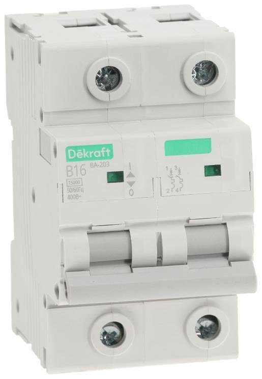 DEKraft 13417DEK Выключатель автоматический двухполюсный ВА-203 2P 16A характеристика B 15кА