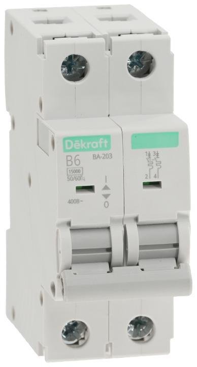 DEKraft 13415DEK Выключатель автоматический двухполюсный ВА-203 2P 6A характеристика B 15кА