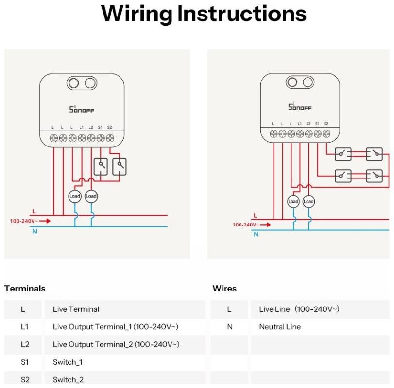 Sonoff MINI-ZB2GS-L Умное реле двухканальное без нейтрали, Zigbee, серия MINIZB2GS-L, монтаж встроенный